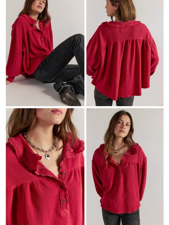 Free People Tops - We The Free Queen Of Hearts Thermal | Retro Red | Size M